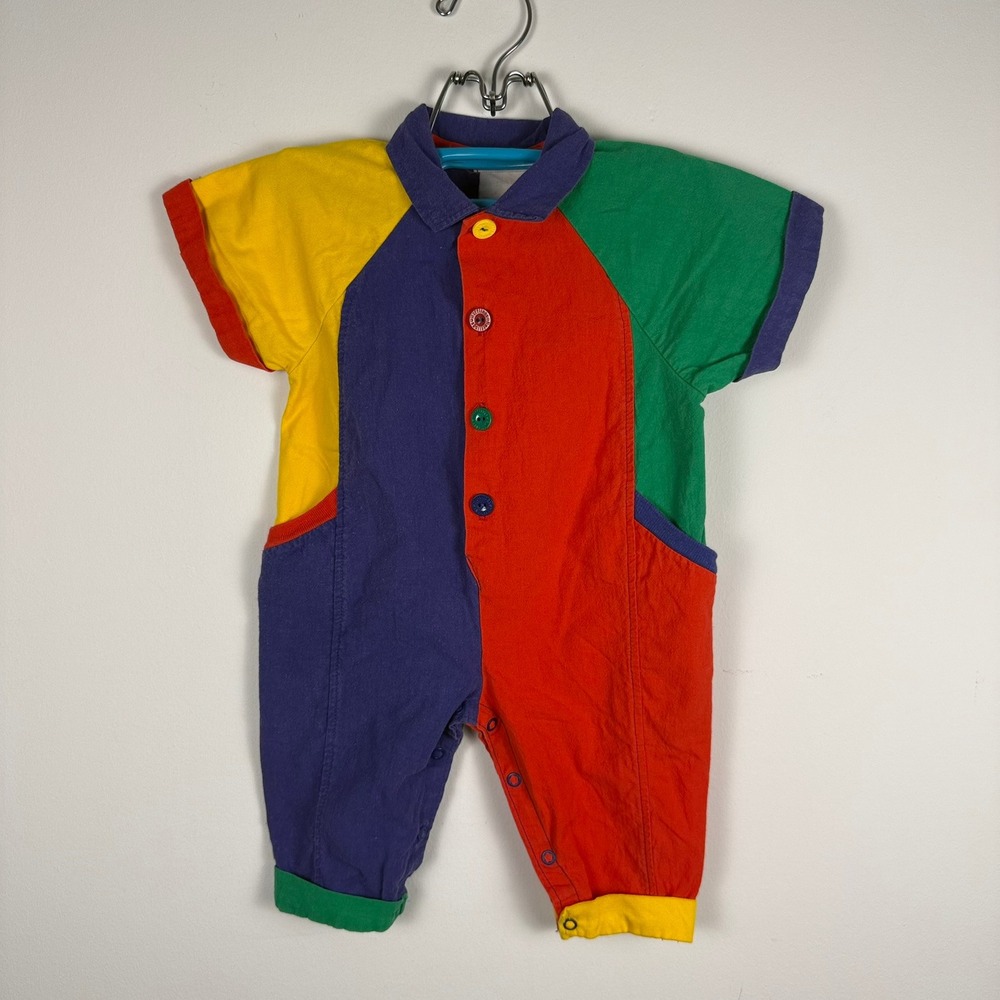 Vintage Mufflings Baby Color Block Romper Primary Colors Cotton Jumpsuit 90s